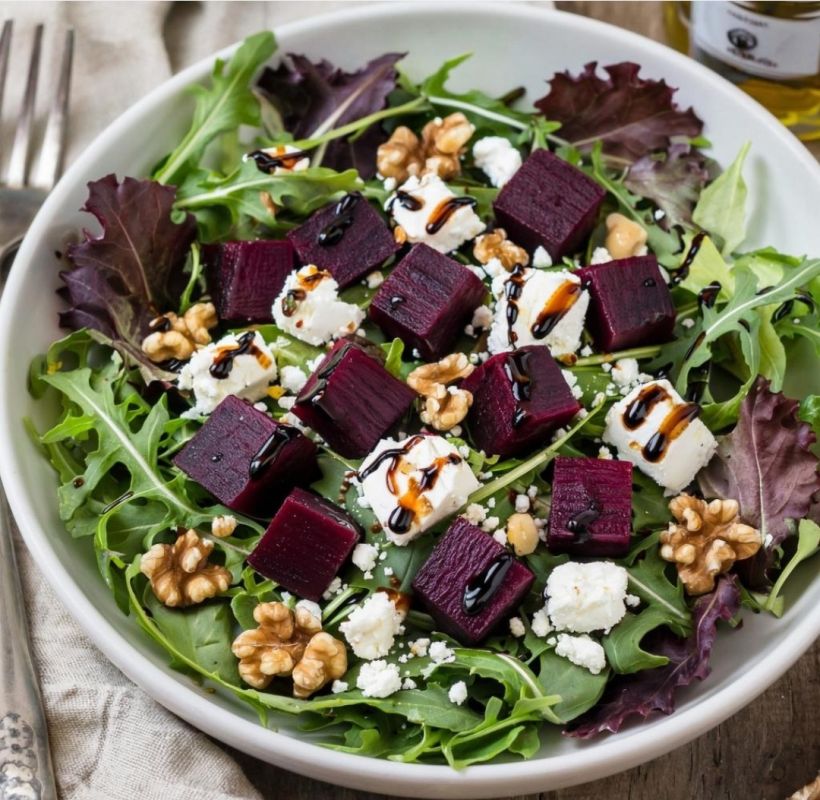 Салат с печеной свеклой и козьим сыром