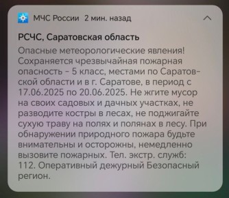 Шквалистый ветер, гроза и чрезвычайная пожарная опасность прогнозируются в Саратовской области