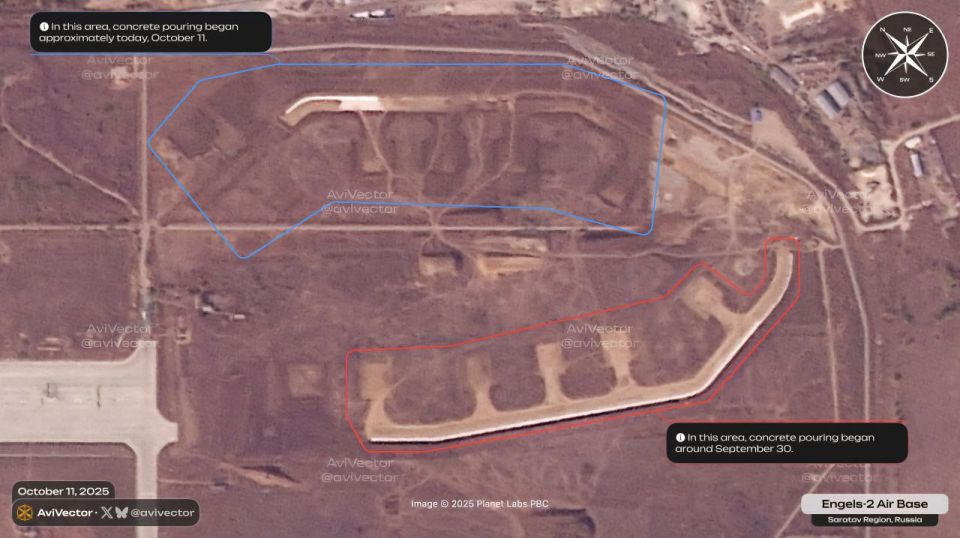 Согласно западным спутниковым снимкам, на авиабазе «Энгельс» в Саратовской области активно расширяется инфраструктура с созданием новых стоянок для техник, рулёжных дорожек и прочих объектов