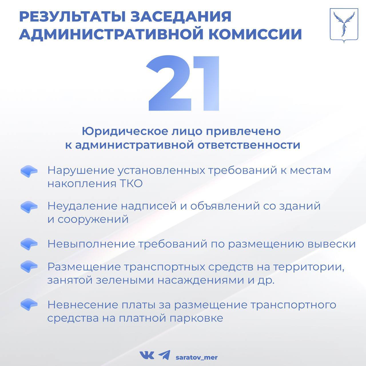 Состоялось очередное заседание административной комиссии муниципального образования «Город Саратов», в ходе которого было рассмотрено 469 дел Состоялось очередное заседание административной комиссии муниципального образования «Город Саратов», в ходе которого было рассмотрено 469 дел