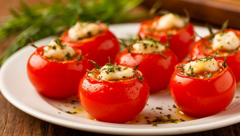 Простое и вкусное новогоднее угощение: помидоры с чесночным кремом за считанные минуты