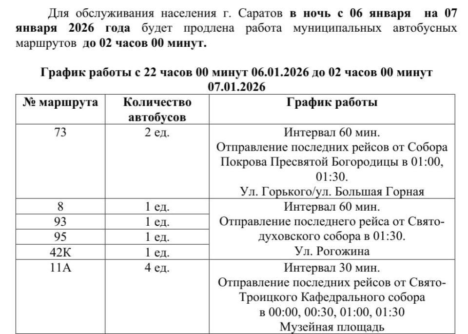 Как будет работать транспорт в рождественскую ночь в Саратове?
