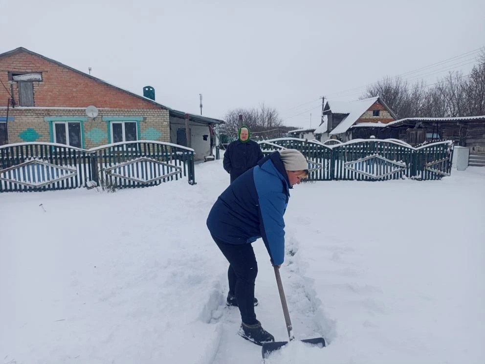 Социальные работники помогают старшему поколению расчищать дворы от снега