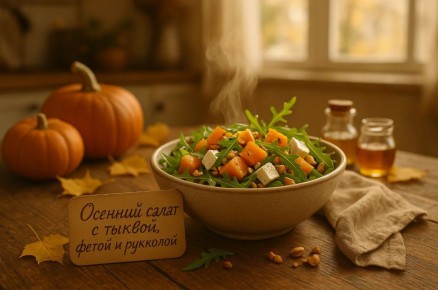 Осенний салат с тыквой, фетой и рукколой без майонеза