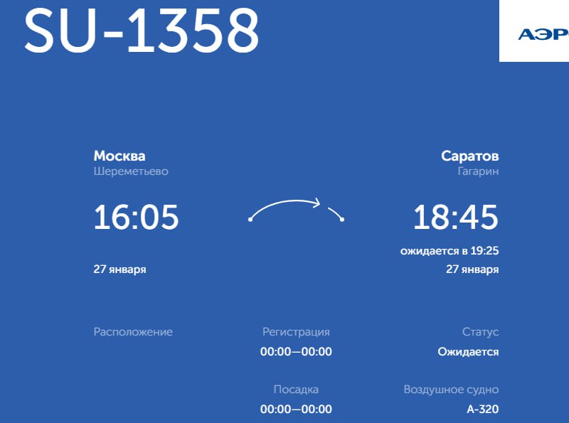 Из-за снегопада задерживается авиарейс из Москвы в Саратов