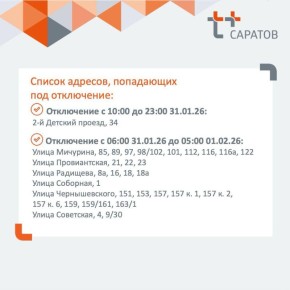 Отключение тепла и горячей воды жителям четырех районов Саратова