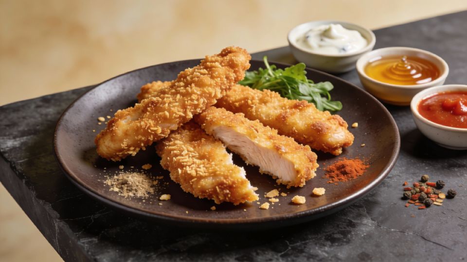 Стрипсы в аэрогриле: пряная панировка и ровный цвет