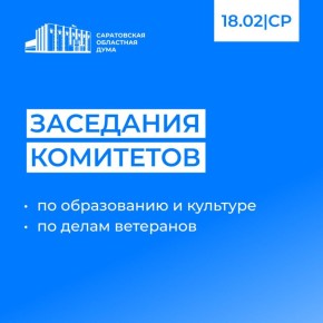 18 февраля в Саратовской областной Думе запланированы заседания комитетов:
