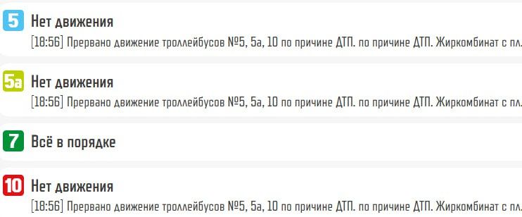 Прервано движение троллейбусов №№ 5, 5а, 10