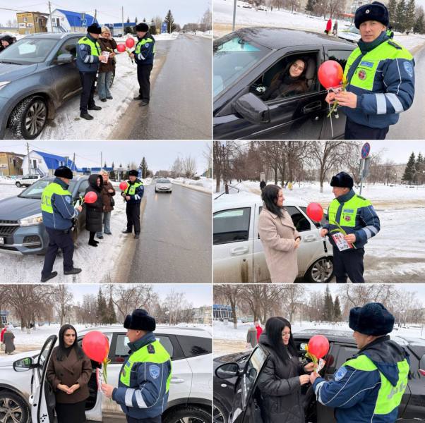 Инспекторы ДПС ГИБДД г. Ртищево Саратовской области провели акцию «Цветы для автоледи»