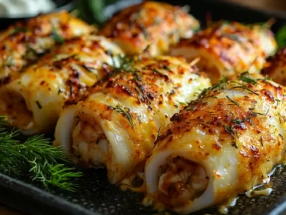 Фаршированные кальмары с грибами и рисом