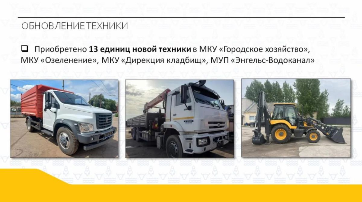 Новая спецтехника. «В этом году, как и планировали, продолжаем обновлять автопарк специализированной техники муниципальных предприятий и учреждений. Уже приобретено 13 единиц техники. Машины уже успешно работают на улицах...