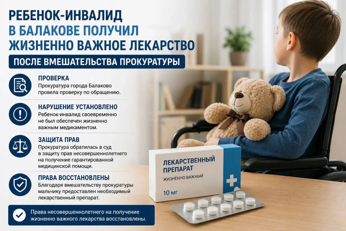 В Саратовской области прокуратура защитила права ребенка-инвалида на льготное лекарственное обеспечение
