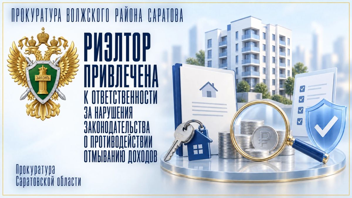 Риэлтор в Саратове привлечена к ответственности за нарушения законодательства о противодействии легализации преступных доходов