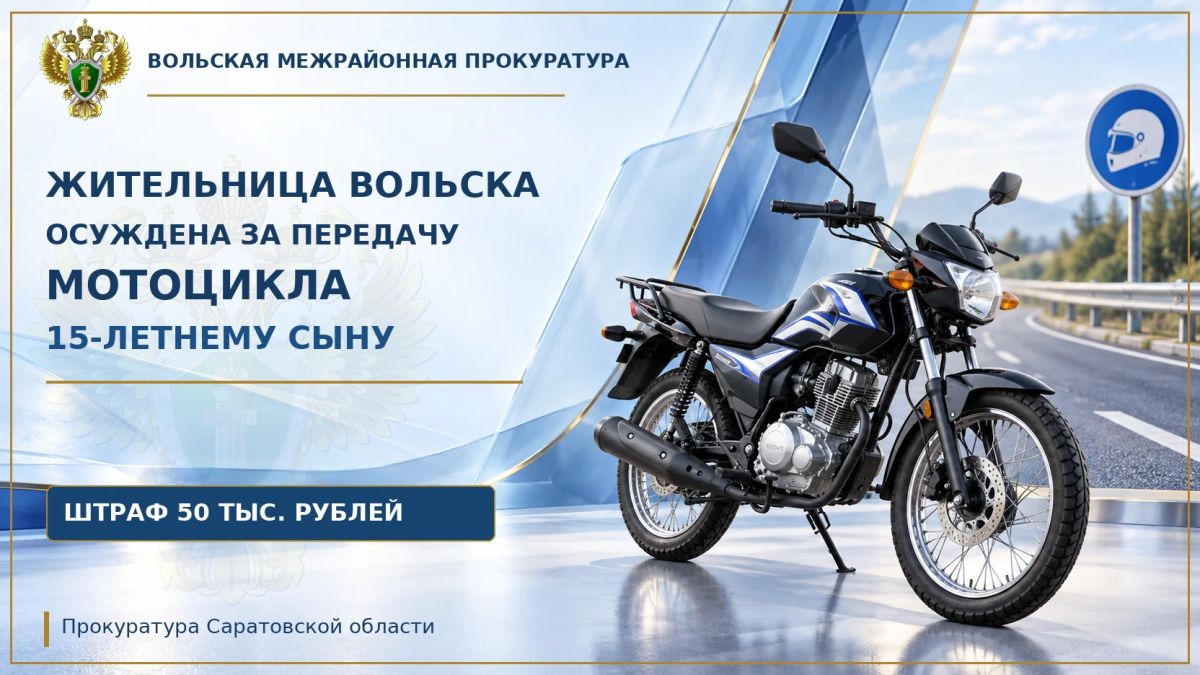 Жительница Вольска осуждена за передачу мотоцикла 15-летнему сыну